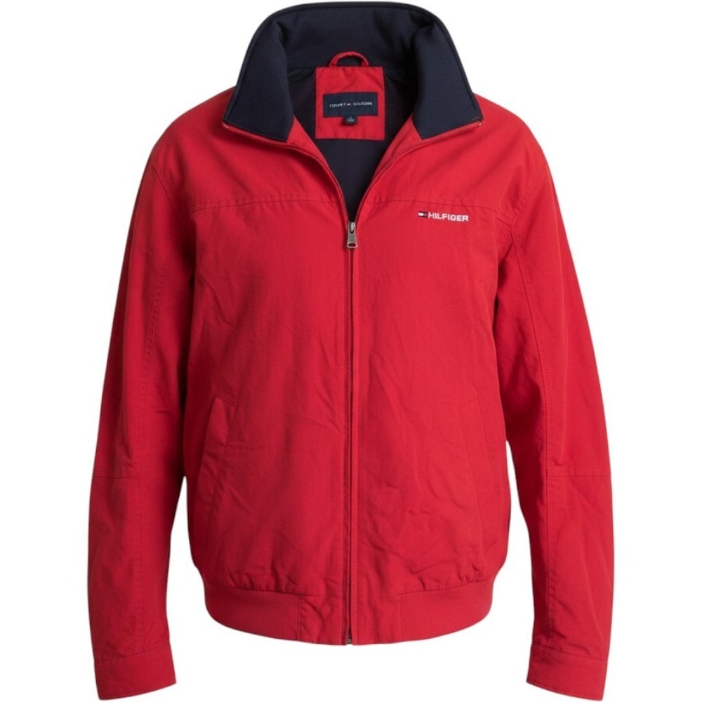 Tommy Hilfiger full-zip windbreaker rain jacket high collar chest zipper Sz XL